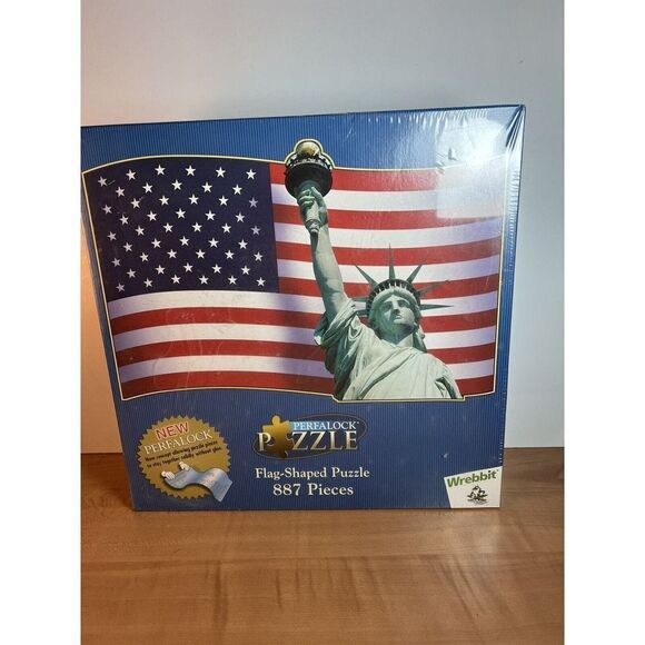 Wrebbit Statue of Liberty American Flag Shaped Puzzle  Perfalock - Picture 1 of 6